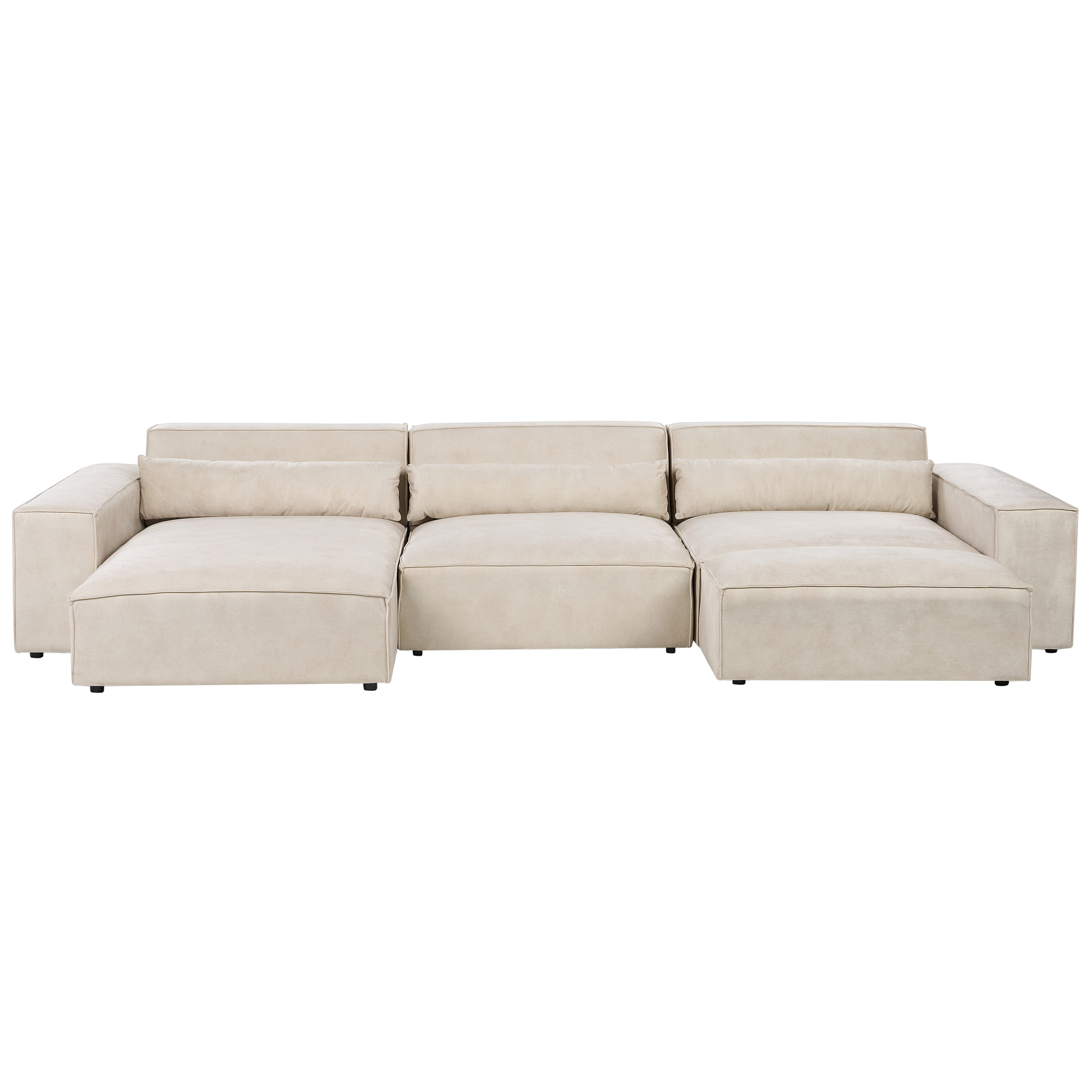 Hjørnesofa modul 4 personers HELLNAR med fodskammel Velour Lys Beige Højrevendt