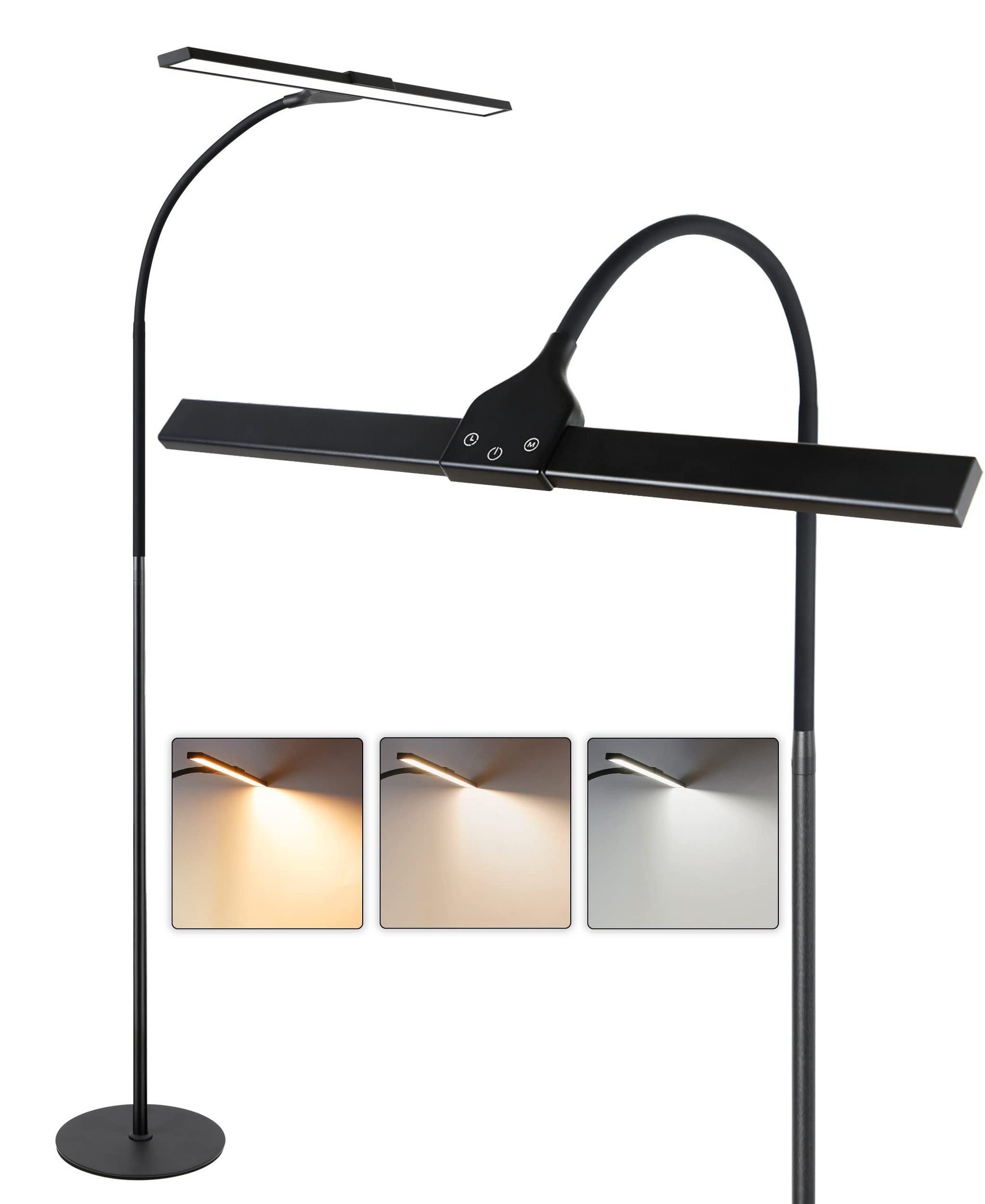 NETTLIFE LED - gulvlampe til stuen, dæmpbar, sort læselampe - moderne stue, 10 W