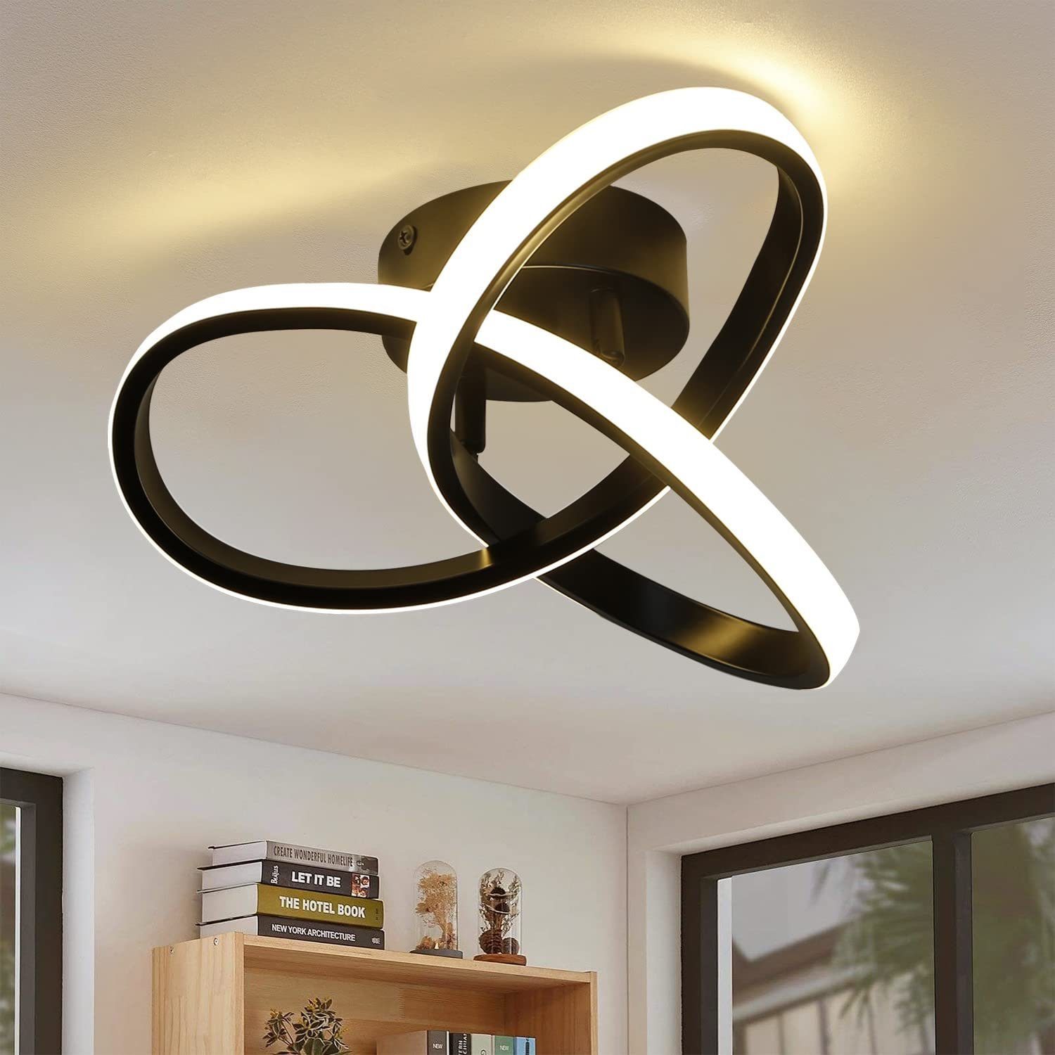 NETTLIFE LED loftlampe, varm hvid, 17W, sort, moderne til køkken, stue og soveværelse, 3000K