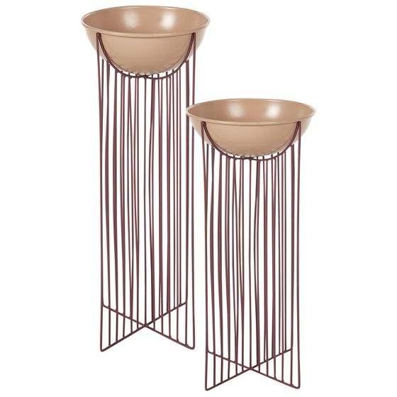 Sæt af 2 forhøjede plantekrukker FICARIA 22 cm Metal Lyserød