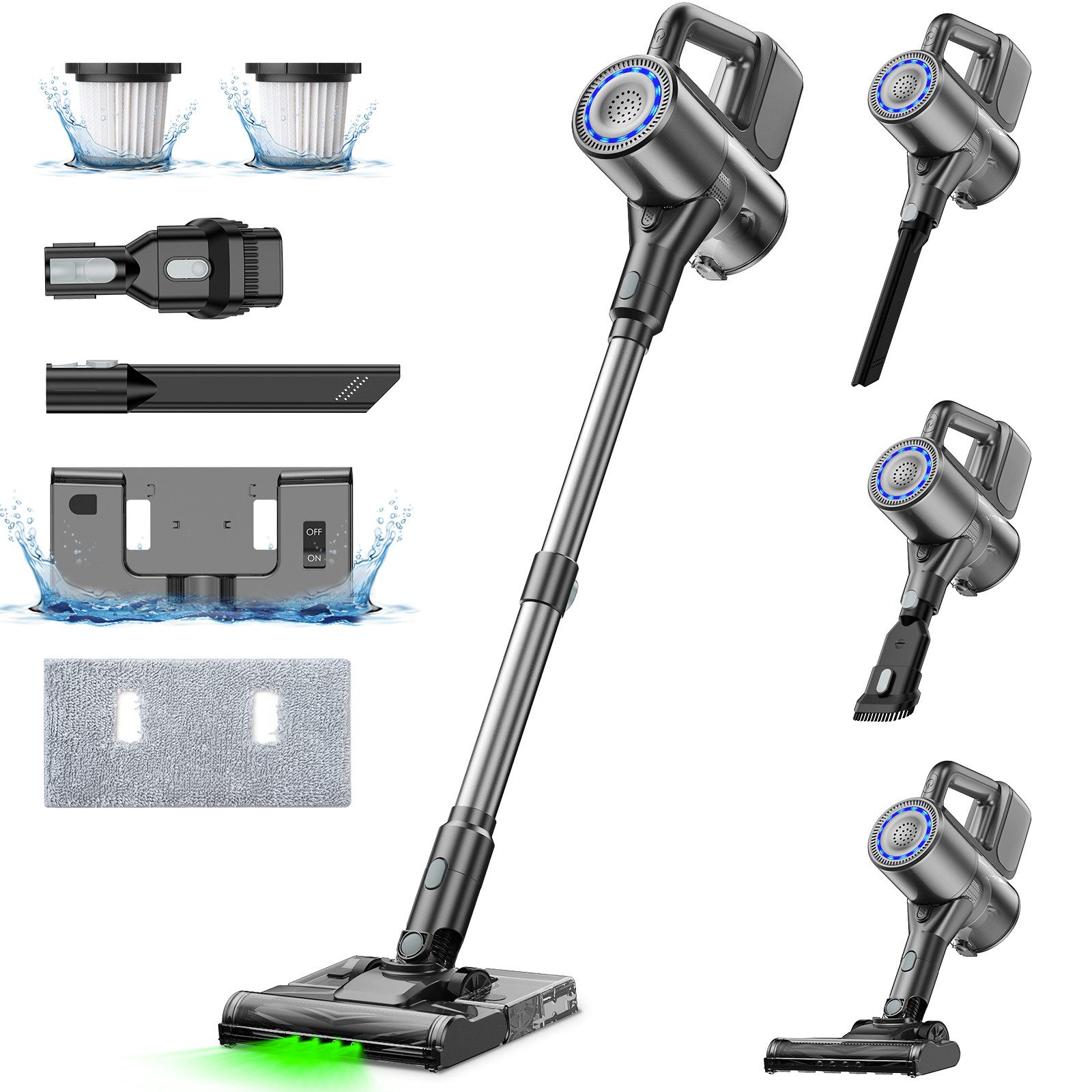 NETTLIFE 500W/40000Pa ledningsfri stavstøvsuger med fejefunktion, 40 minutters driftstid