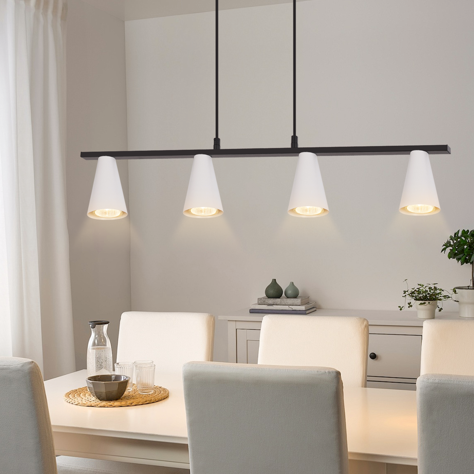 NETTLIFE pendellampe, spisebordslampe, spisebordslampe, 4 lamper Hvid, metal, GU10, sort, industriel, uden, lampe