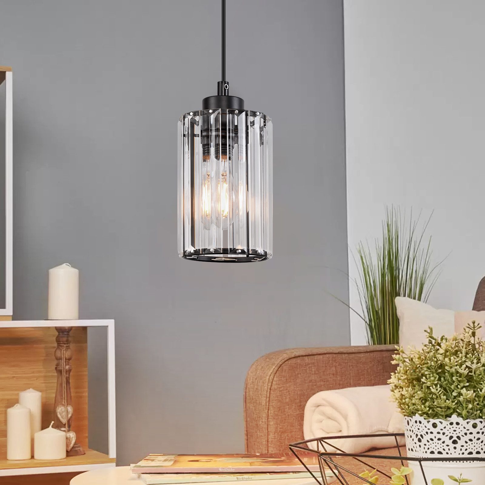 NETTLIFE moderne, sort, krystal, pendellampe, til spisebord, 1 flamme, E27