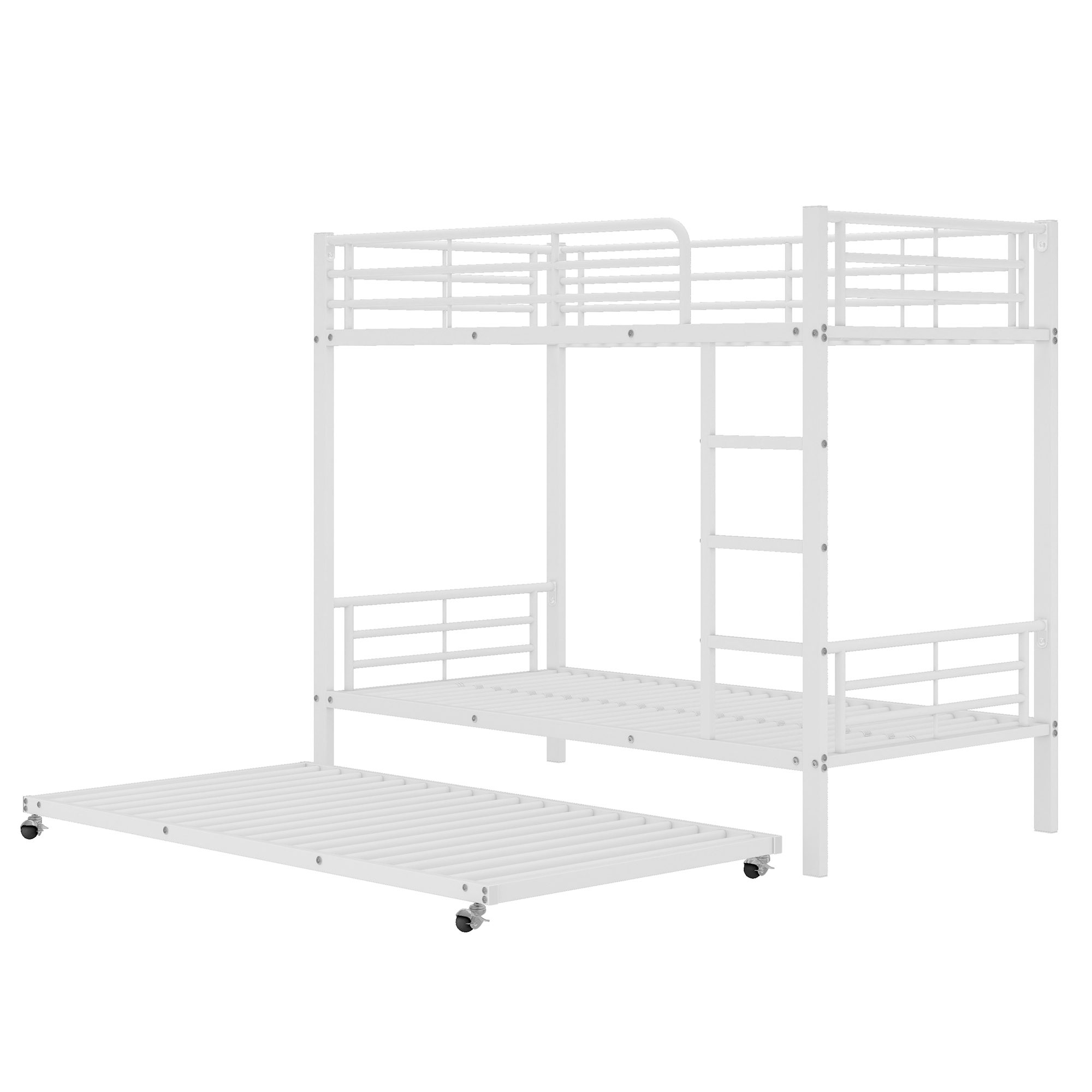 Køjeseng 90 x 200/190 cm, hvidt jern, udtrækkelig + 4 siderækværk