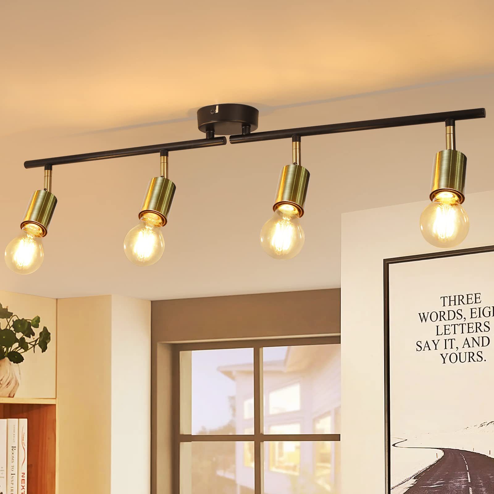 NETTLIFE 4 vintage loftspotlights E27 sortguld roterende retro industriel stil til stue soveværelse køkken entré