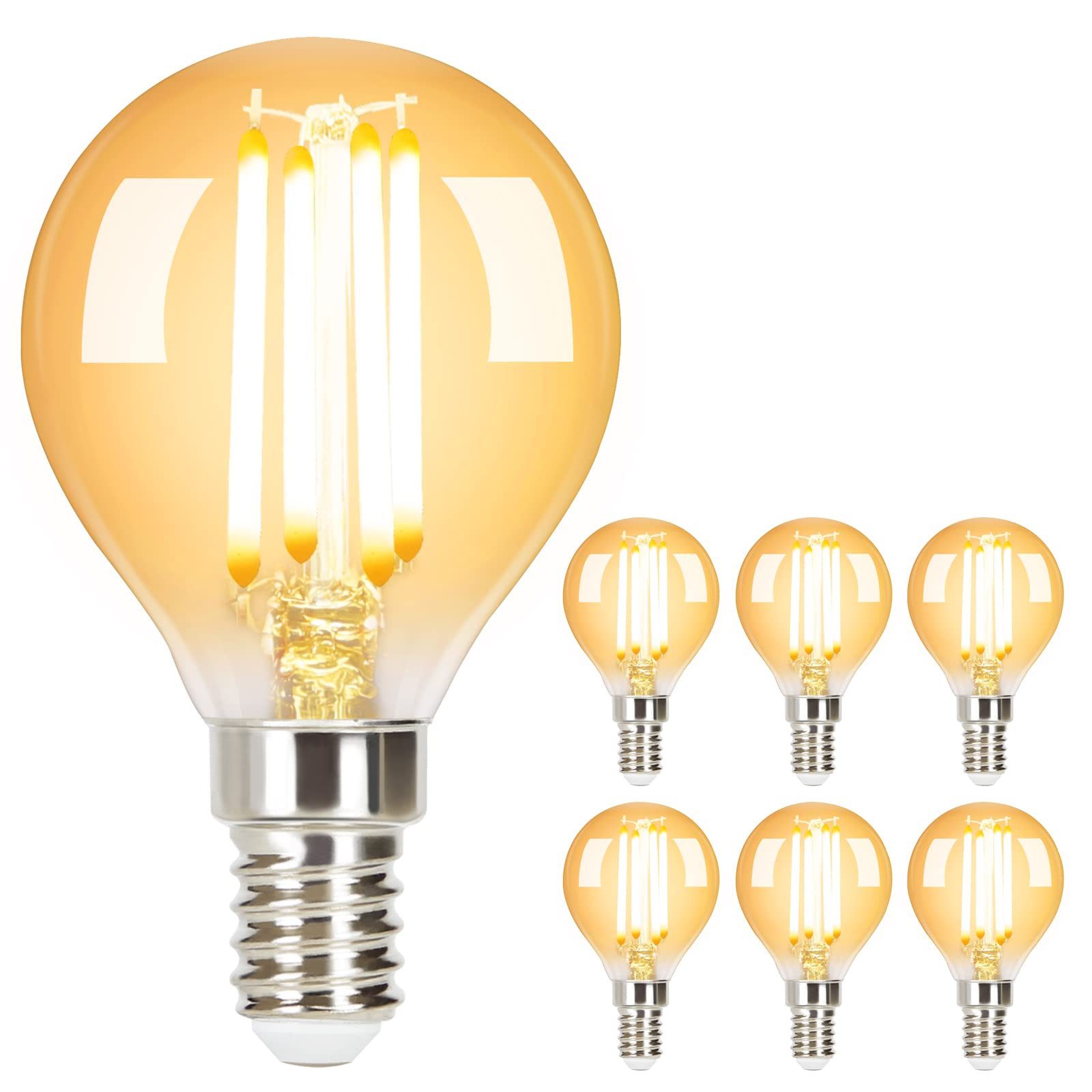 NETTLIFE 6 stk. E14 LED - pærer, vintage - lampe - G45 Retro 2700K 4W varm hvid