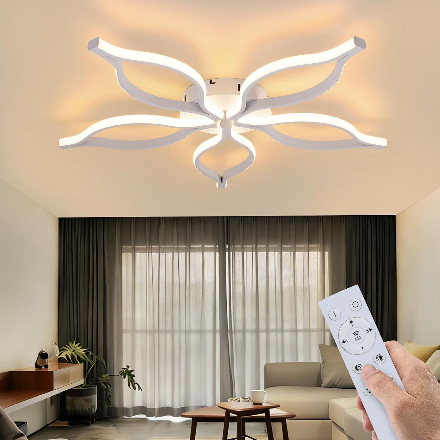 NETTLIFE LED loftlampe 80 cm, 75 W, hvid, moderne dæmpning 3000–6500K med fjernbetjening og natlysfunktion, metalramme til stuen