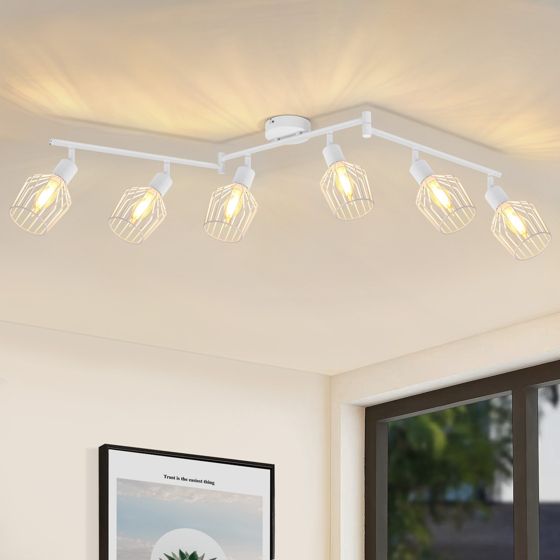 NETTLIFE - loftlampe med 6 E14-pærer, loftspotlight i retrostil, hvid, justerbar, 350° LED