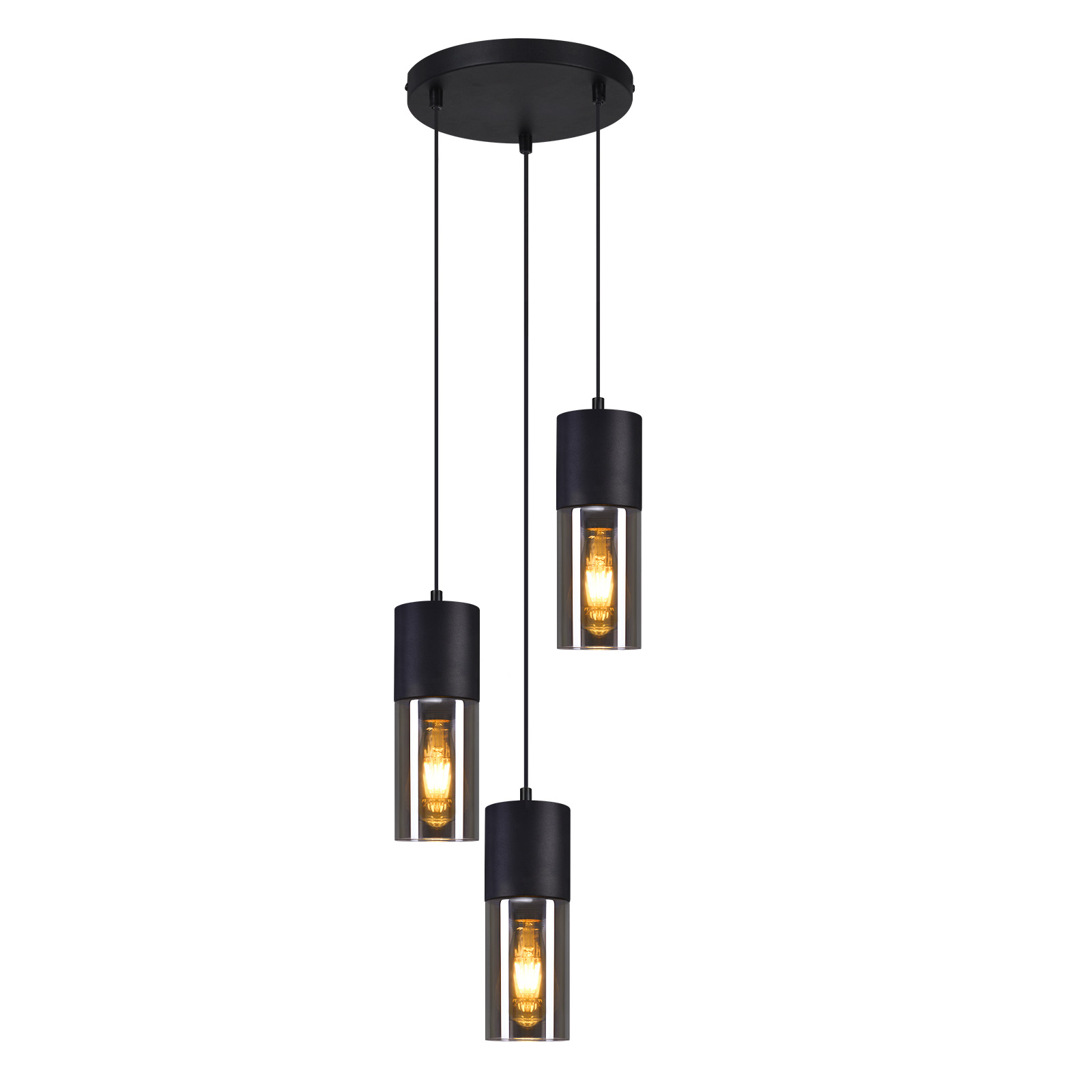 NETTLIFE - pendellampe, 3 lyskilder, glas, pendellampe, E27, LED - rund, sort, pendellampe