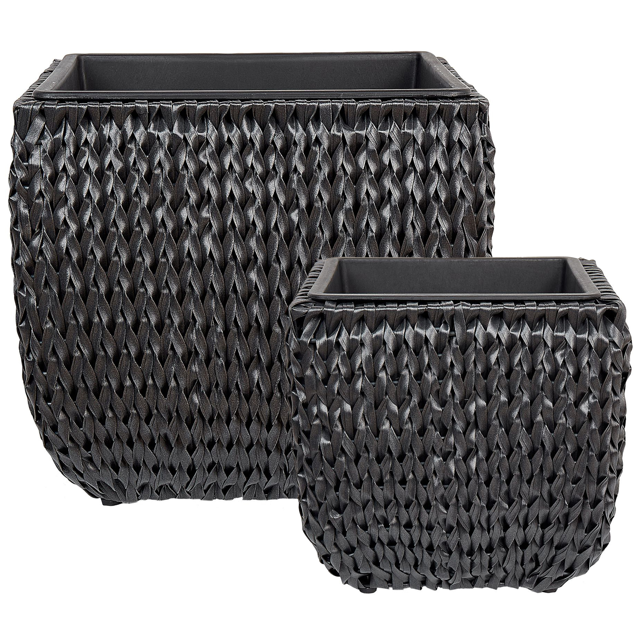 Sæt med 2 plantekrukker BERBERIS 34/45 cm PE-rattan Sort