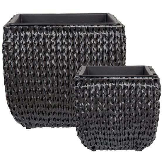 Sæt med 2 plantekrukker BERBERIS 34/45 cm PE-rattan Sort