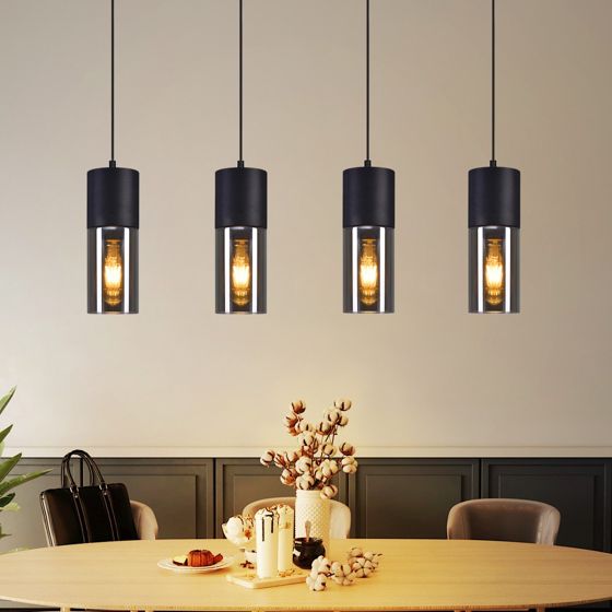 NETTLIFE spisebordspendellampe, E27 pendellampe, 4 lyskilder, justerbar LED, moderne glasskærm