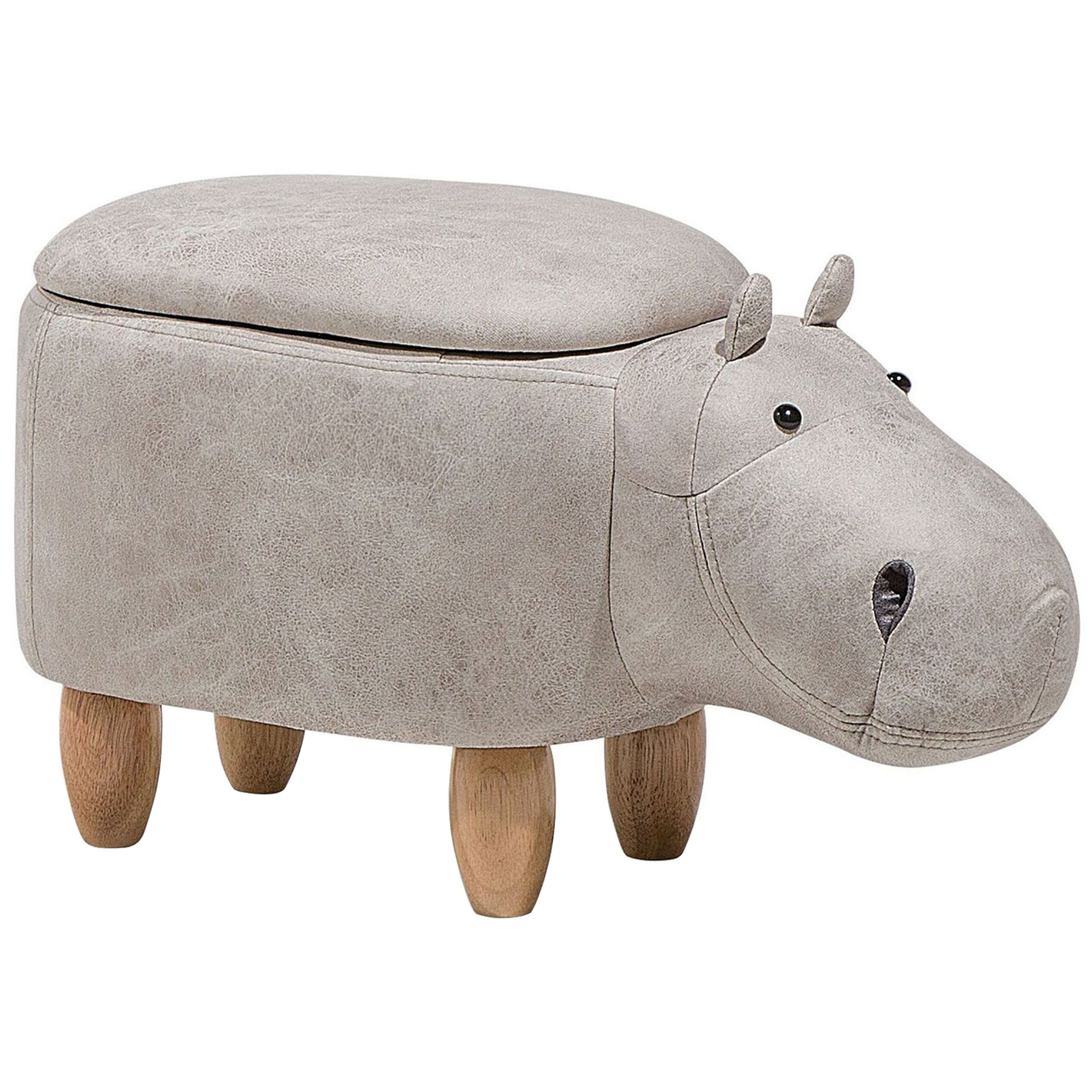 Dyrepuf med opbevaring HIPPO Hippo Kunstlæder Lysegrå