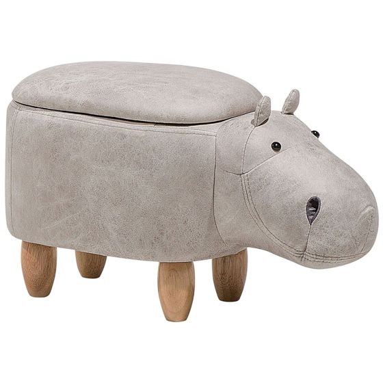 Dyrepuf med opbevaring HIPPO Hippo Kunstlæder Lysegrå