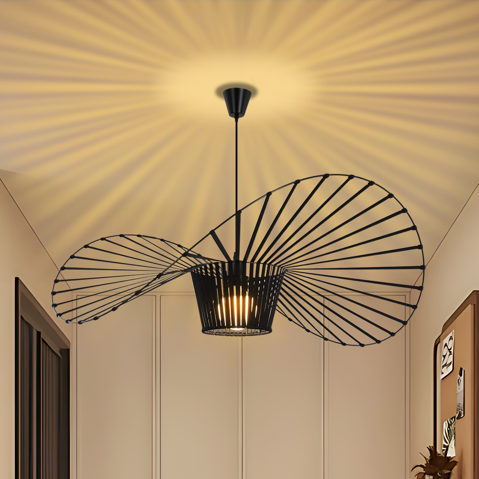 NETTLIFE sort pendellampe, E27 pendellampe, diameter 100 cm kreativ, design stue Vintage polyurethan (PU) spisebordslampe