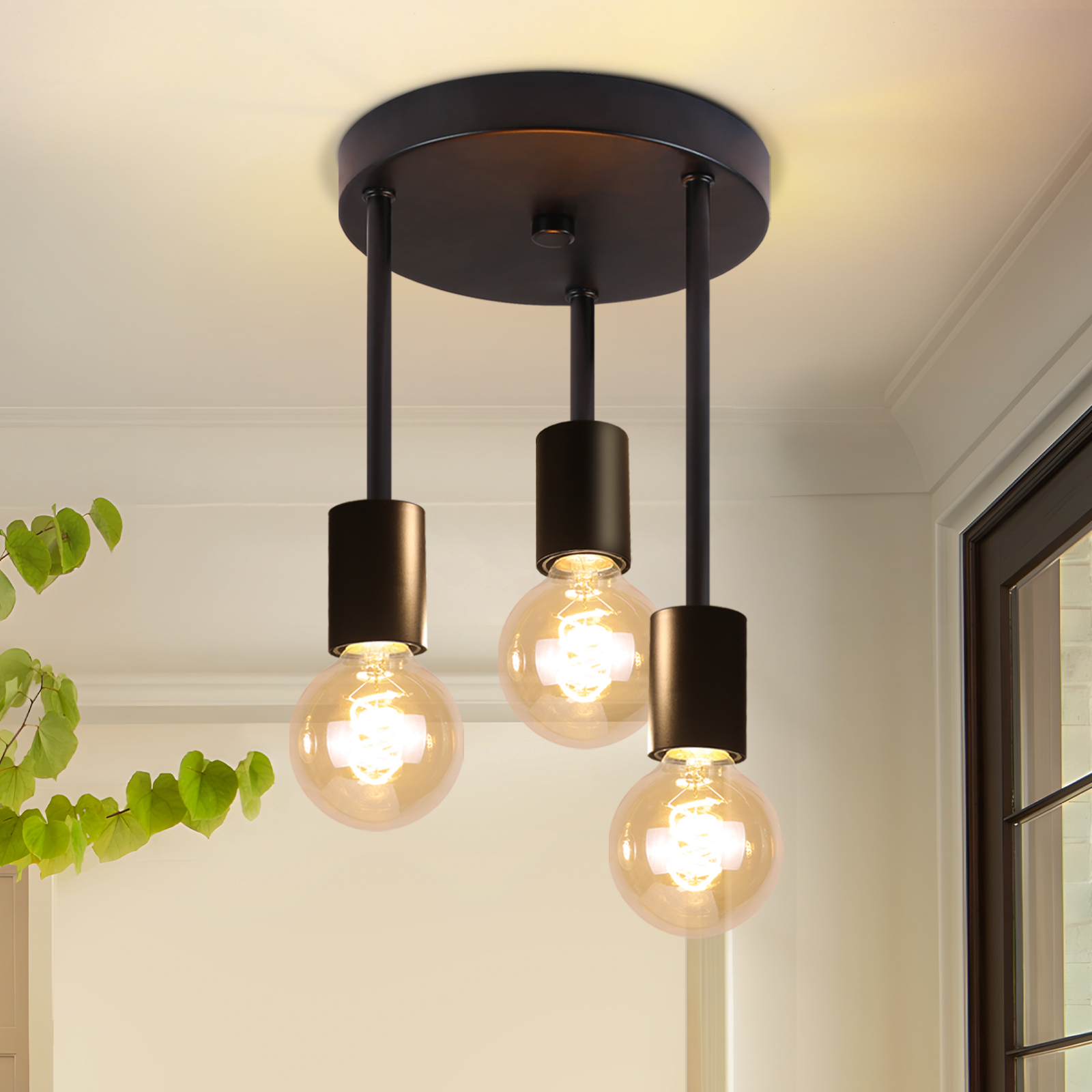 NETTLIFE Vintage, sort loftslampe - 3 lyskilder, E27, pendellampe Til loft, med 3 spotlights
