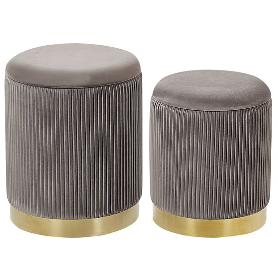 Sæt af 2 opbevaringspuffer MIRAMAR Velour Grå