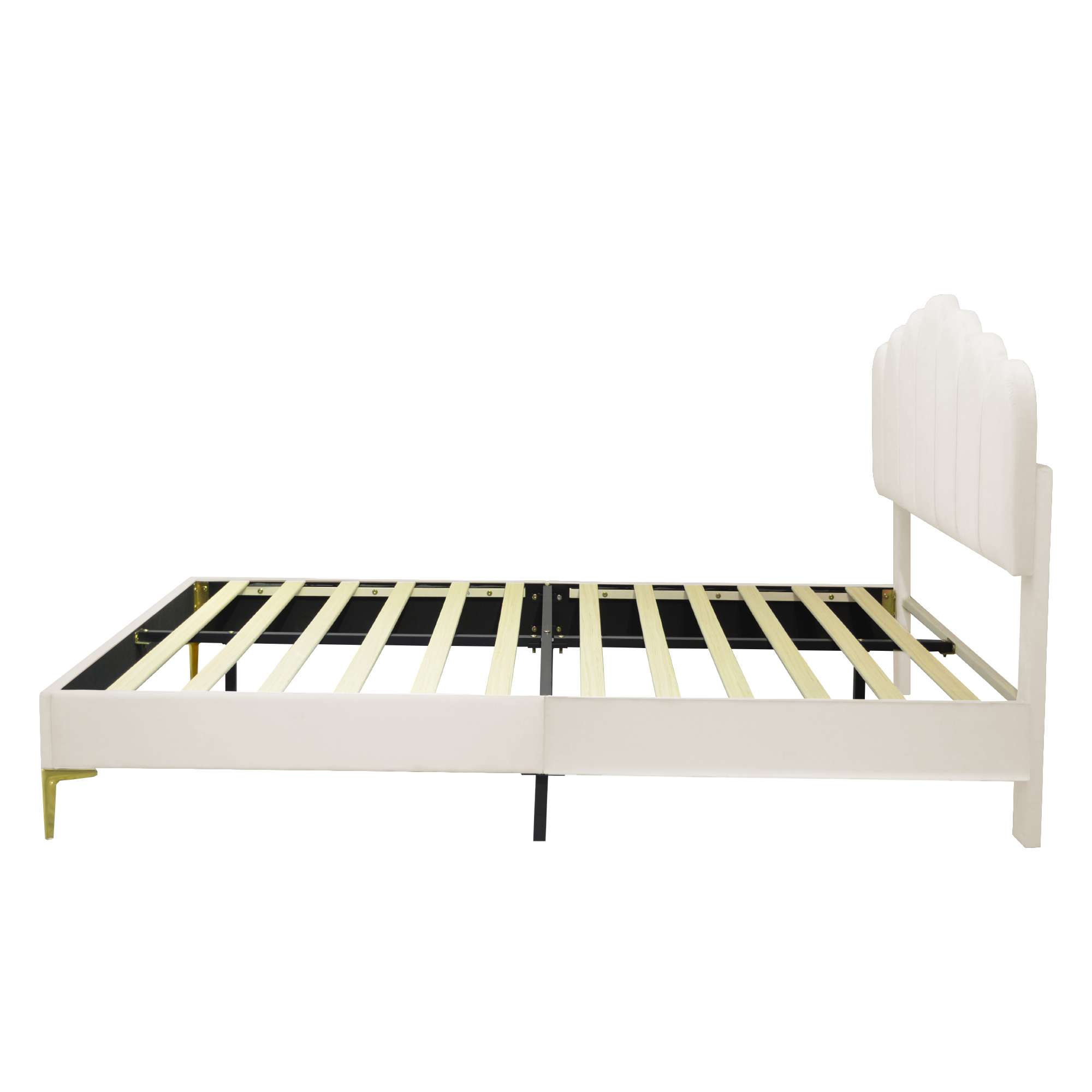 Polstret Dobbeltseng 140 x 200 cm, Beige Fløjl