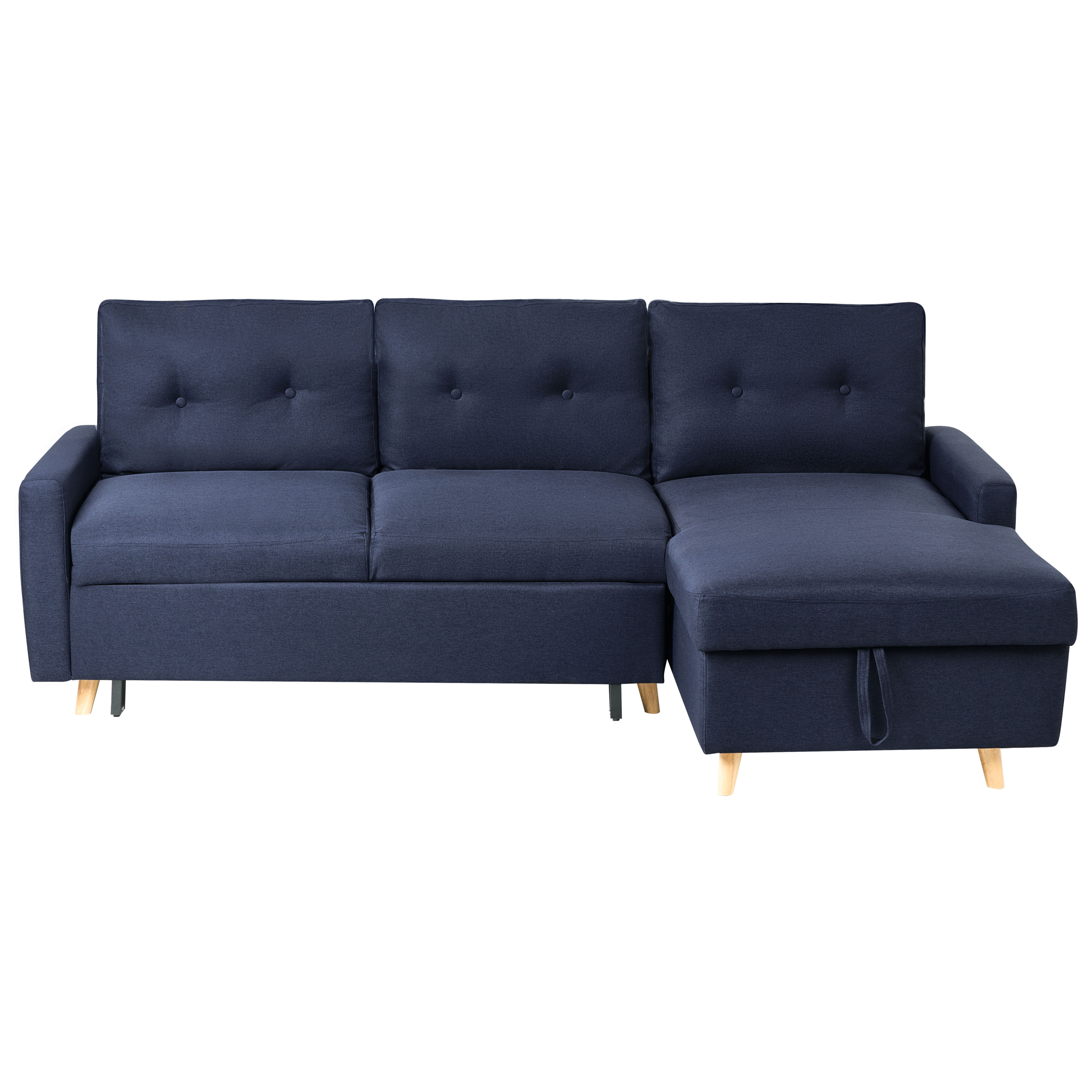 Hjørnesovesofa 4 personers FLAKK med opbevaring Navy Blå Venstrevendt