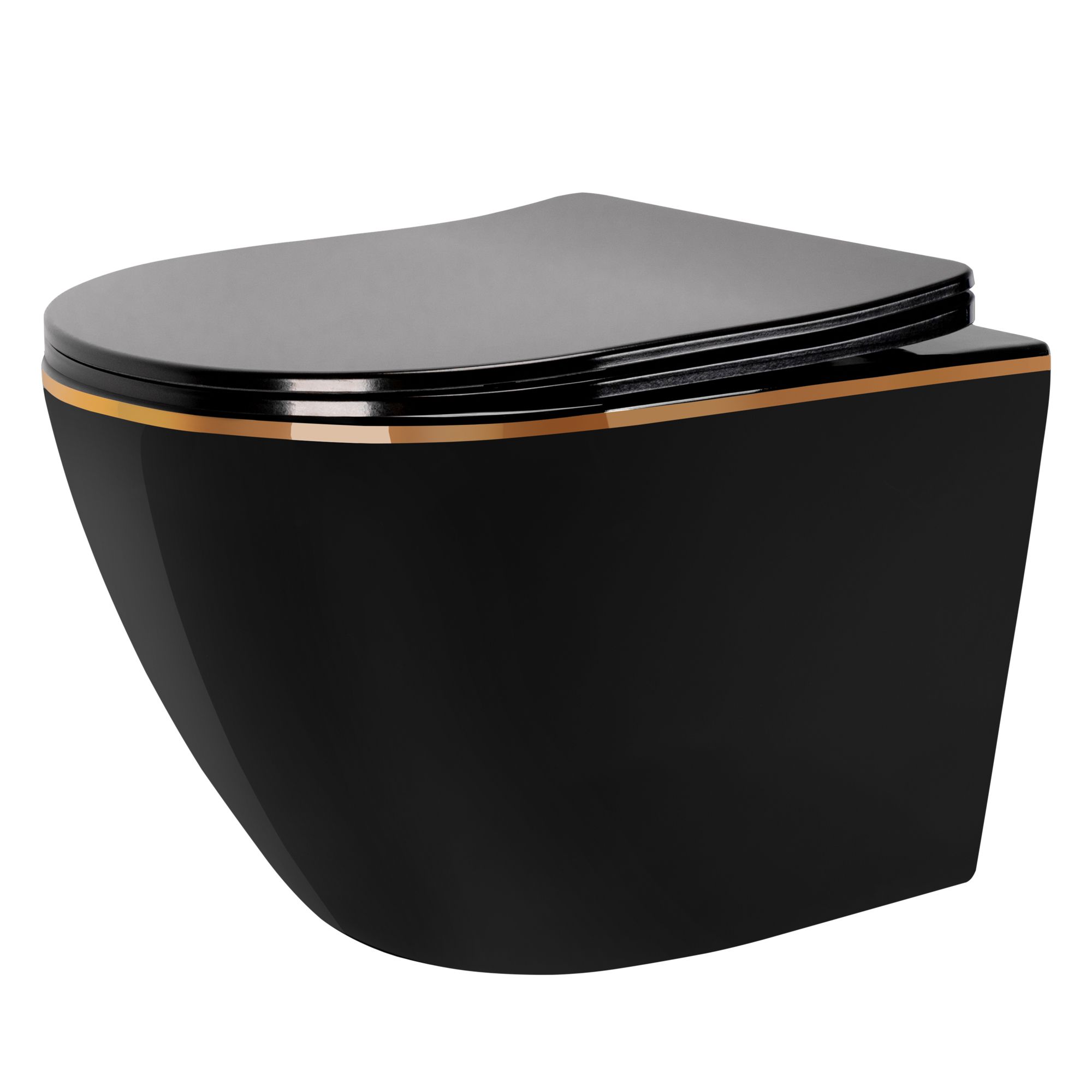 REA væghængt toilet CARLO MINI RIMLES DUR/FLAT/ZM Sort/Guld, 49x37x33cm