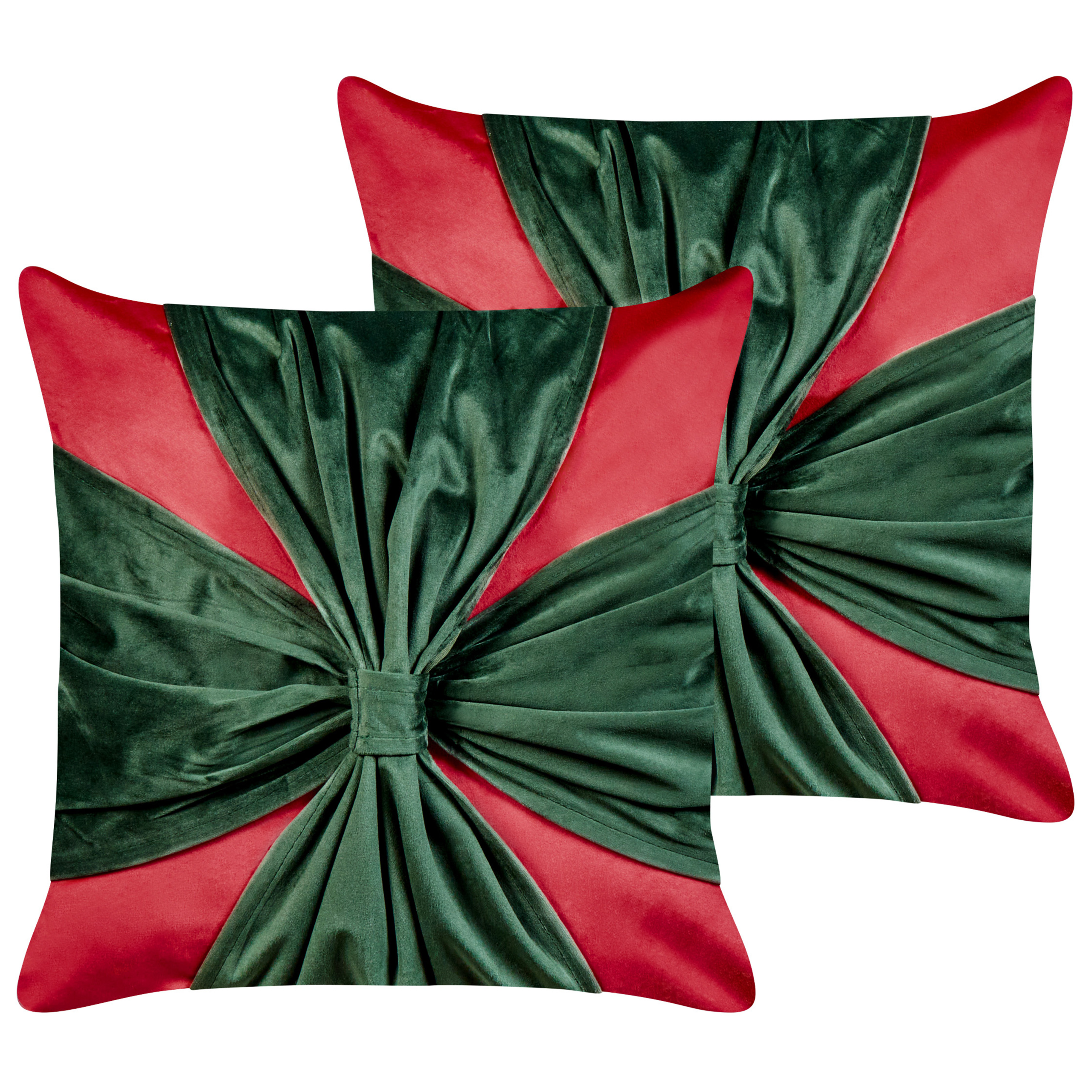 Sæt af 2 pyntepuder MARSHMALLOW 45 x 45 cm Velour Rød Julemønster