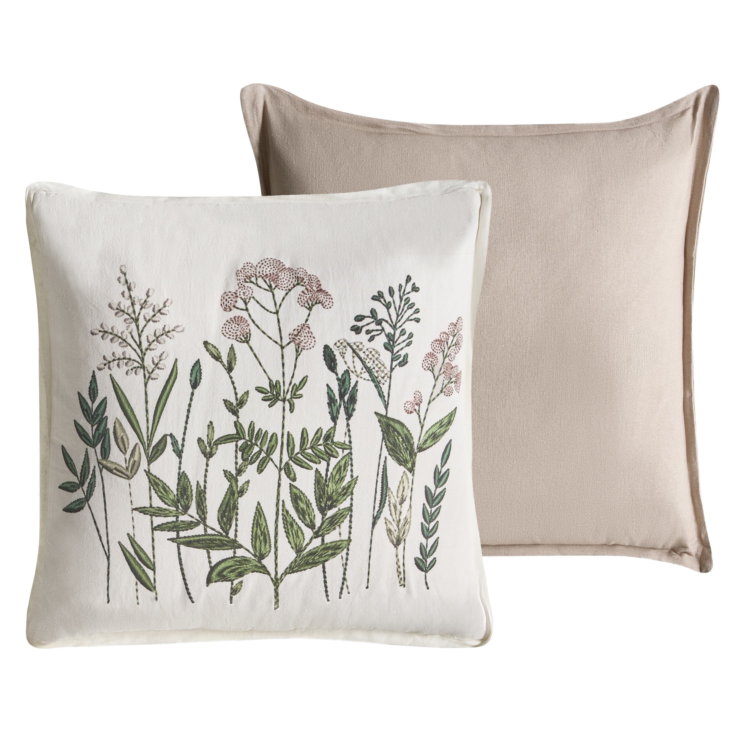 Sæt af 2 pyntepuder FERNA 45 x 45 cm Bomuld Hvid/beige Blomstermønster