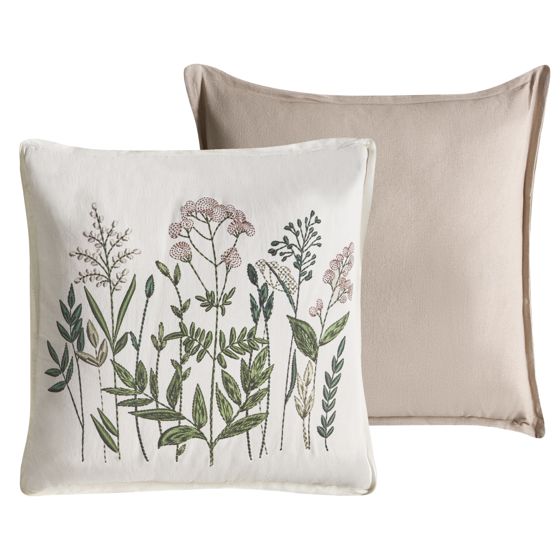 Sæt af 2 pyntepuder FERNA 45 x 45 cm Bomuld Hvid/beige Blomstermønster