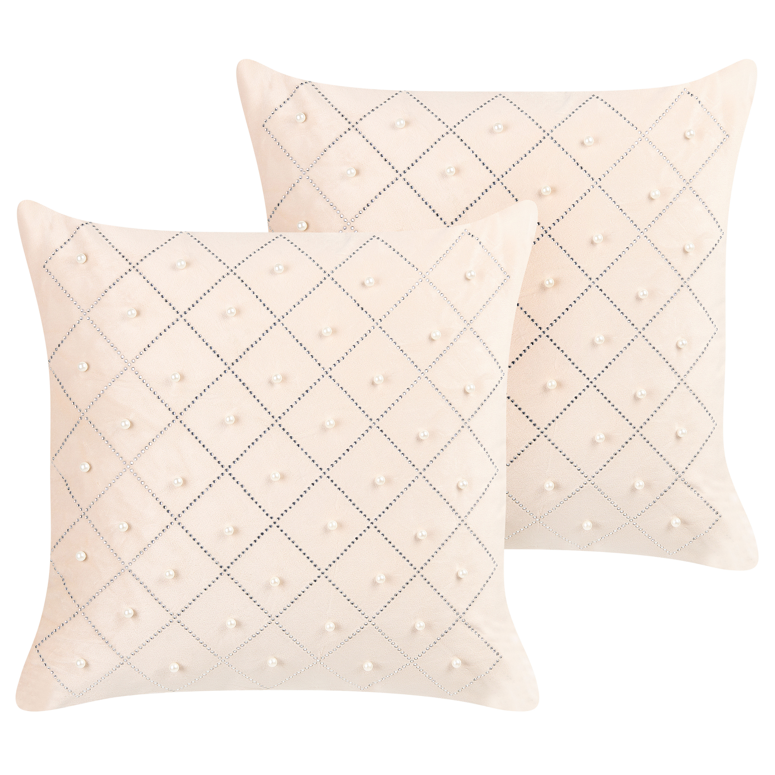 Sæt af 2 pyntepuder YARROW 45 x 45 cm Velour Beige Geometrisk mønster