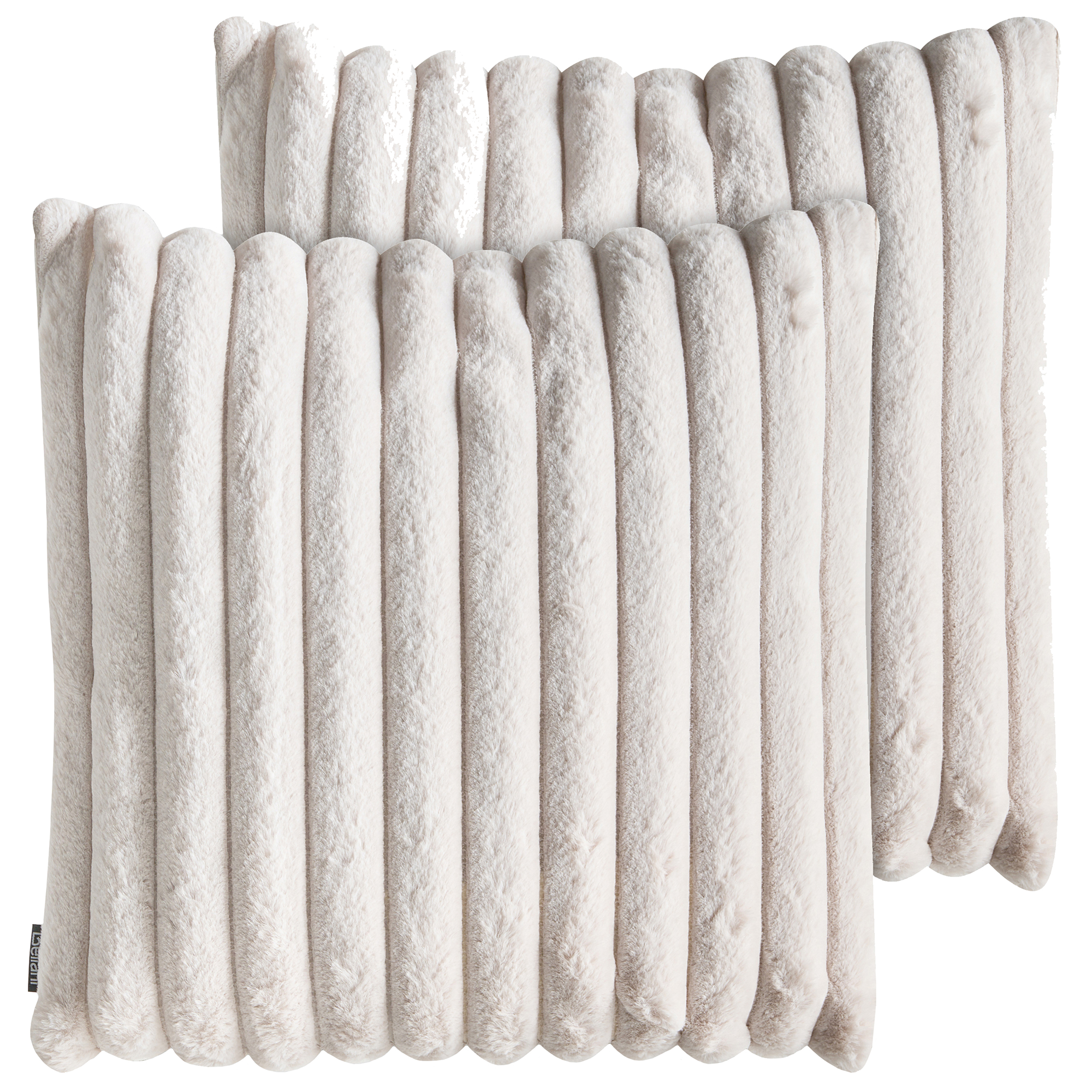 Sæt af 2 pyntepuder RAKYA 45 x 45 cm Kunstig pels Lys Beige Stribet mønster