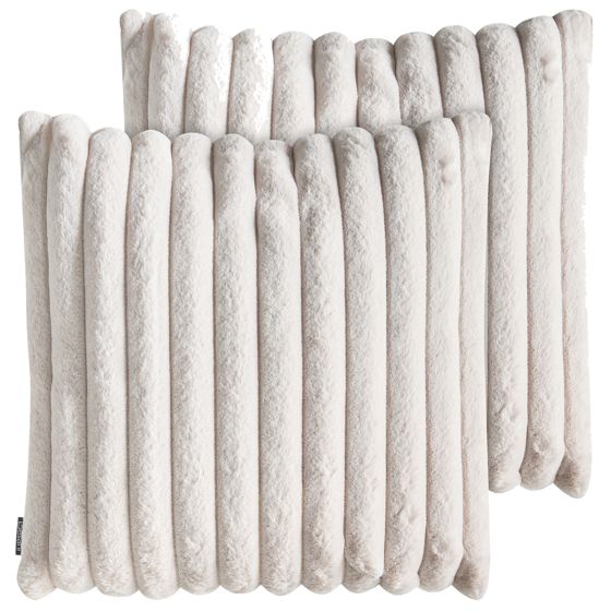 Sæt af 2 pyntepuder RAKYA 45 x 45 cm Kunstig pels Lys Beige Stribet mønster