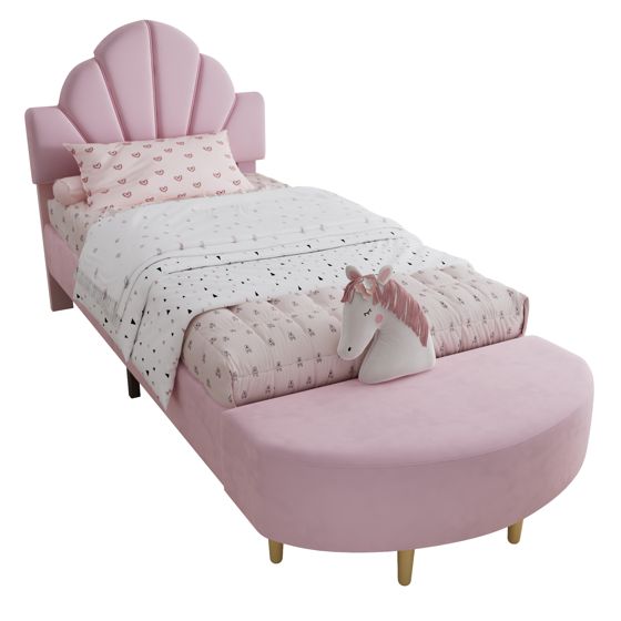 seng 90x200 cm rosa i samt og sperrholz med skønt samtkopfteil og bettbank