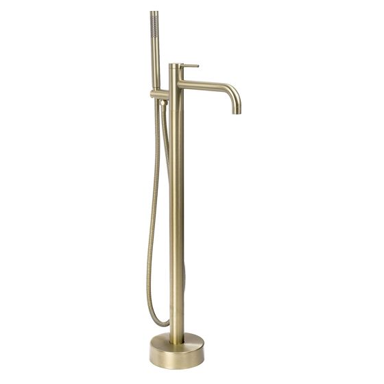 REA gulvmonteret badekarsarmatur Clif Børstet guld, 26x16x99,5cm