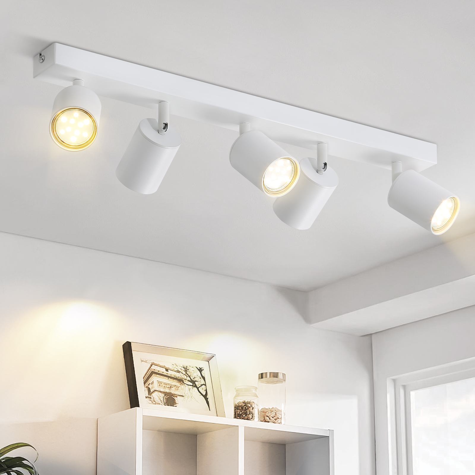 NETTLIFE 5 hvide LED loftspotlights GU10 flamme 330° drejelig moderne industriel væglampe til stue soveværelse uden pære