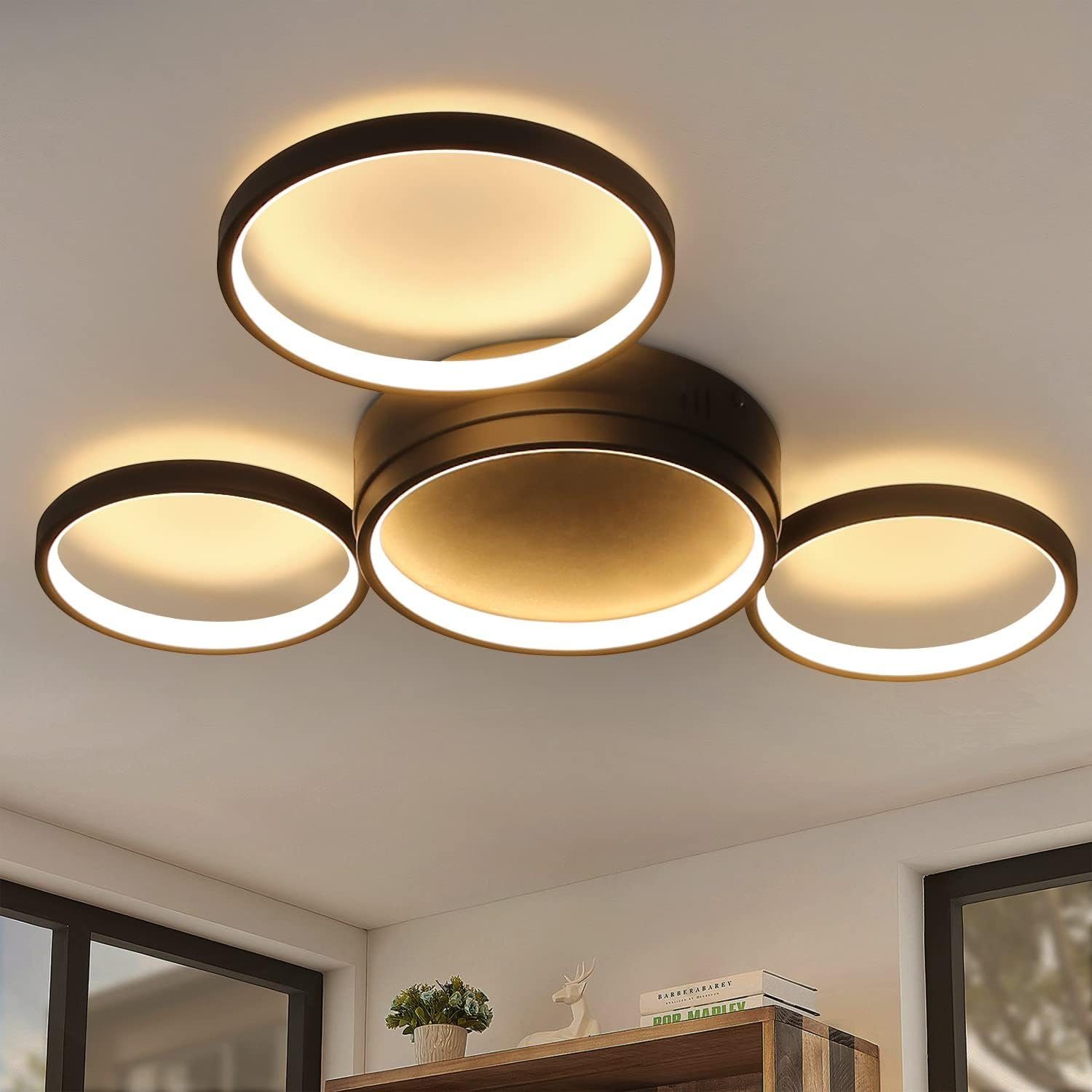 NETTLIFE LED - loftlampe til stuen, varm sort, 29 W, moderne, med 4 ringe, design - lampe til køkkenet