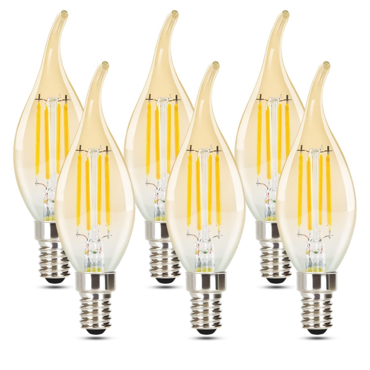 NETTLIFE 6 stk. E14 LED-kertepære, varm hvid 2700K, 4W, energisparepære i retro/vintage-stil, ikke dæmpbar
