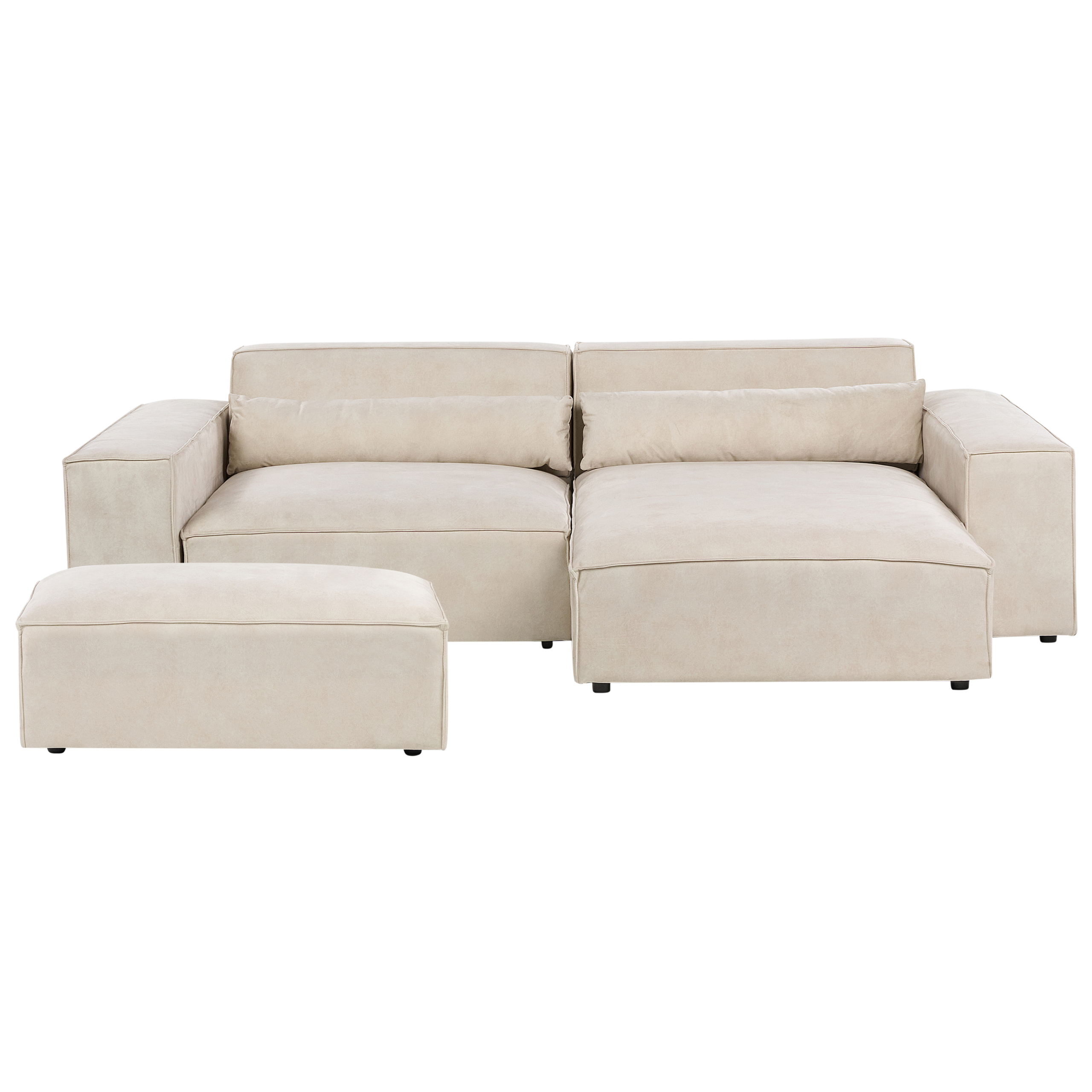 Hjørnesofa modul 3 personers HELLNAR med fodskammel Velour Lys Beige Venstrevendt
