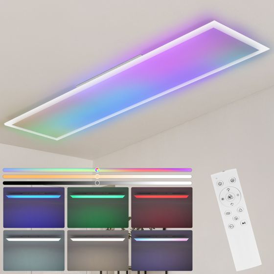 NETTLIFE LED loftlampe, 120 x 30 cm, dæmpbar, lang, RGB-baggrundsbelysning, jævn farveændring med fjernbetjening, 36W