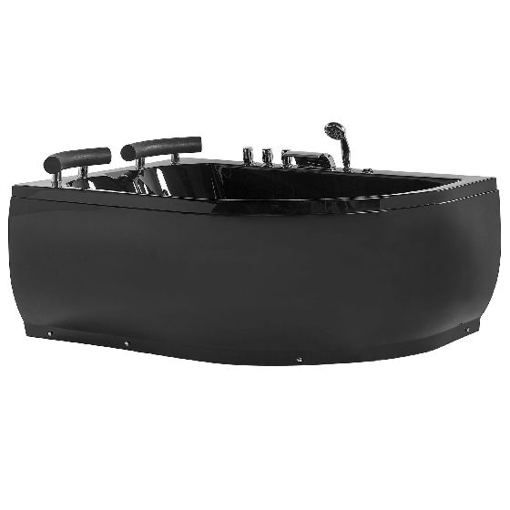 Hjørne-boblebad med LED PARADISO 158 x 113 cm Sort Højrevendt