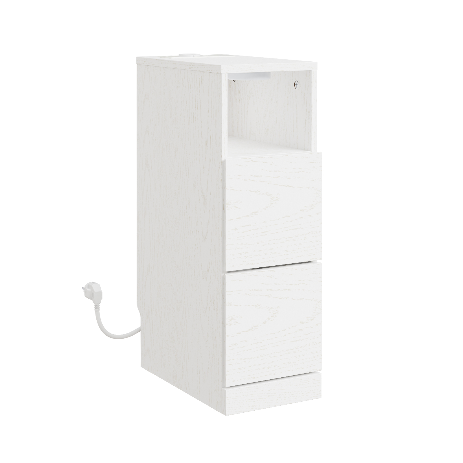 Nattbord med indbygget lys og 2 skuffer, Cream White, 35.0x20.0x60.0 cm, FBT149-E-WG