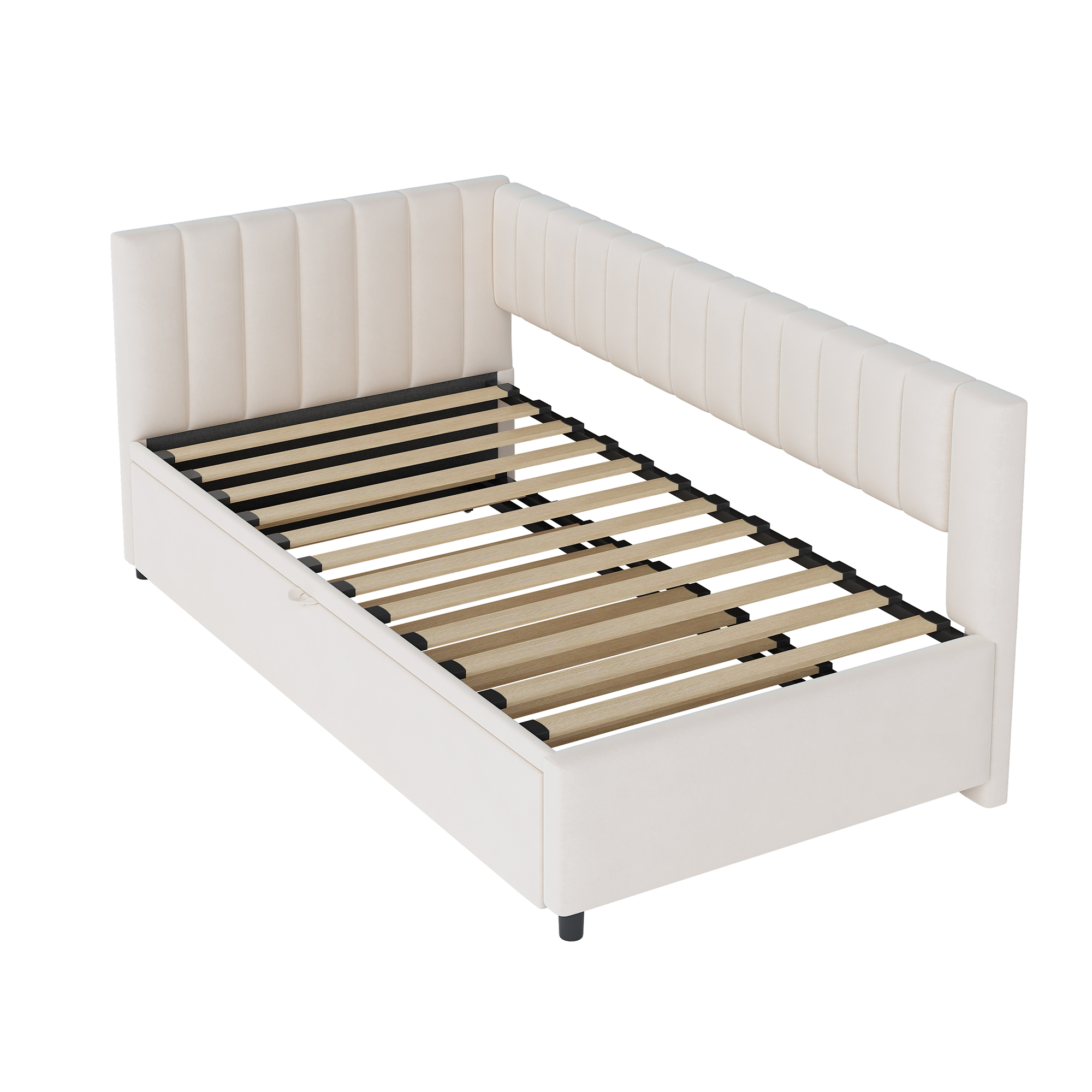 L-sovesofa 90/180 x 200 cm, beige fløjl, udtrækkelig
