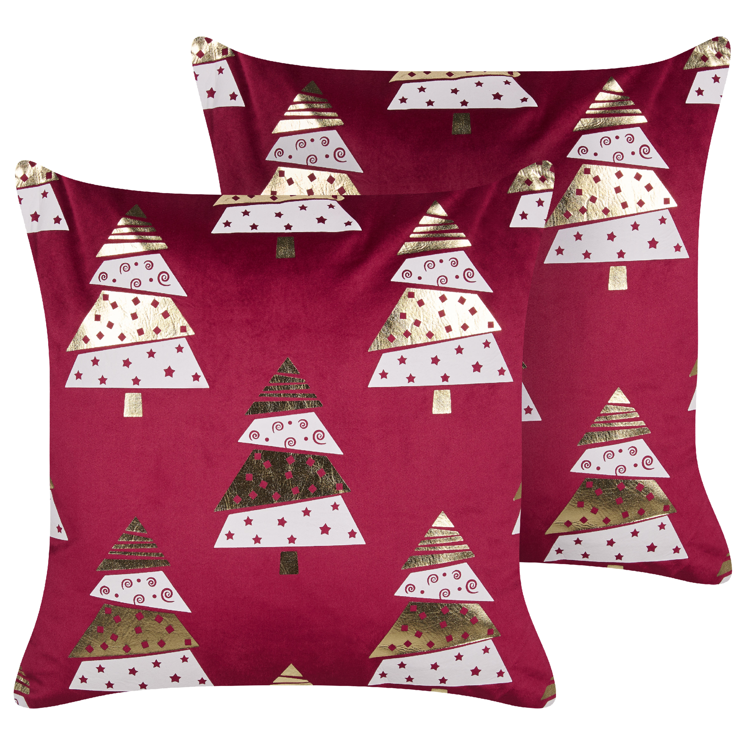 Sæt af 2 pyntepuder GOLDSPRUCE 45 x 45 cm Velour Rød Julemønster