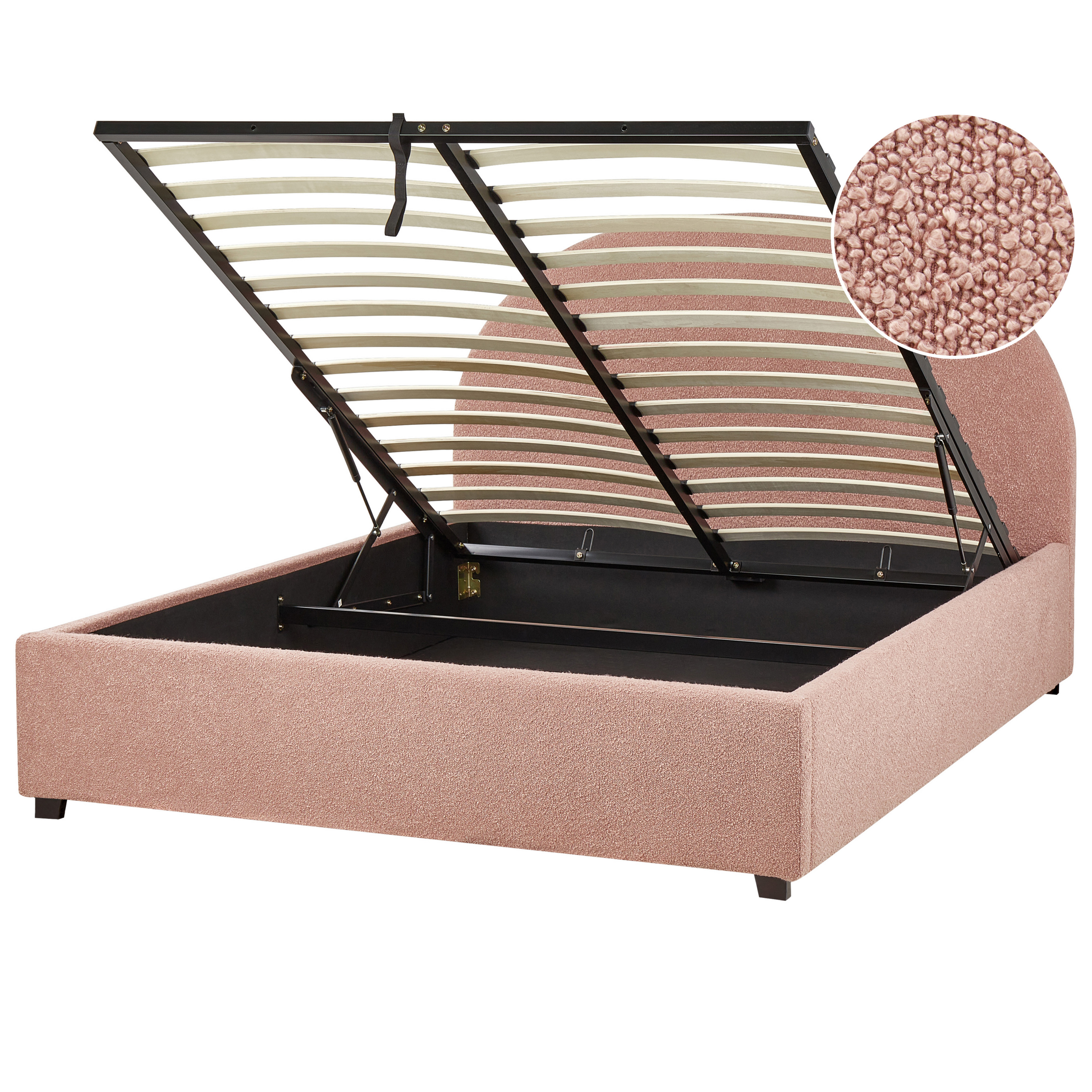 Seng med opbevaring VAUCLUSE Boucle Pastellrosa 140 x 200 cm
