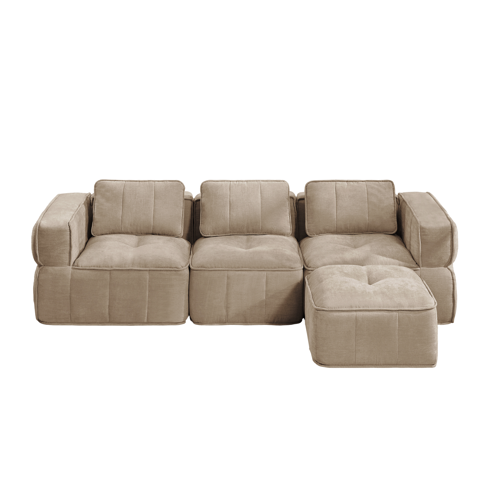 3-personers sofa med skammel, minimalistisk, polyester-sandfarvet