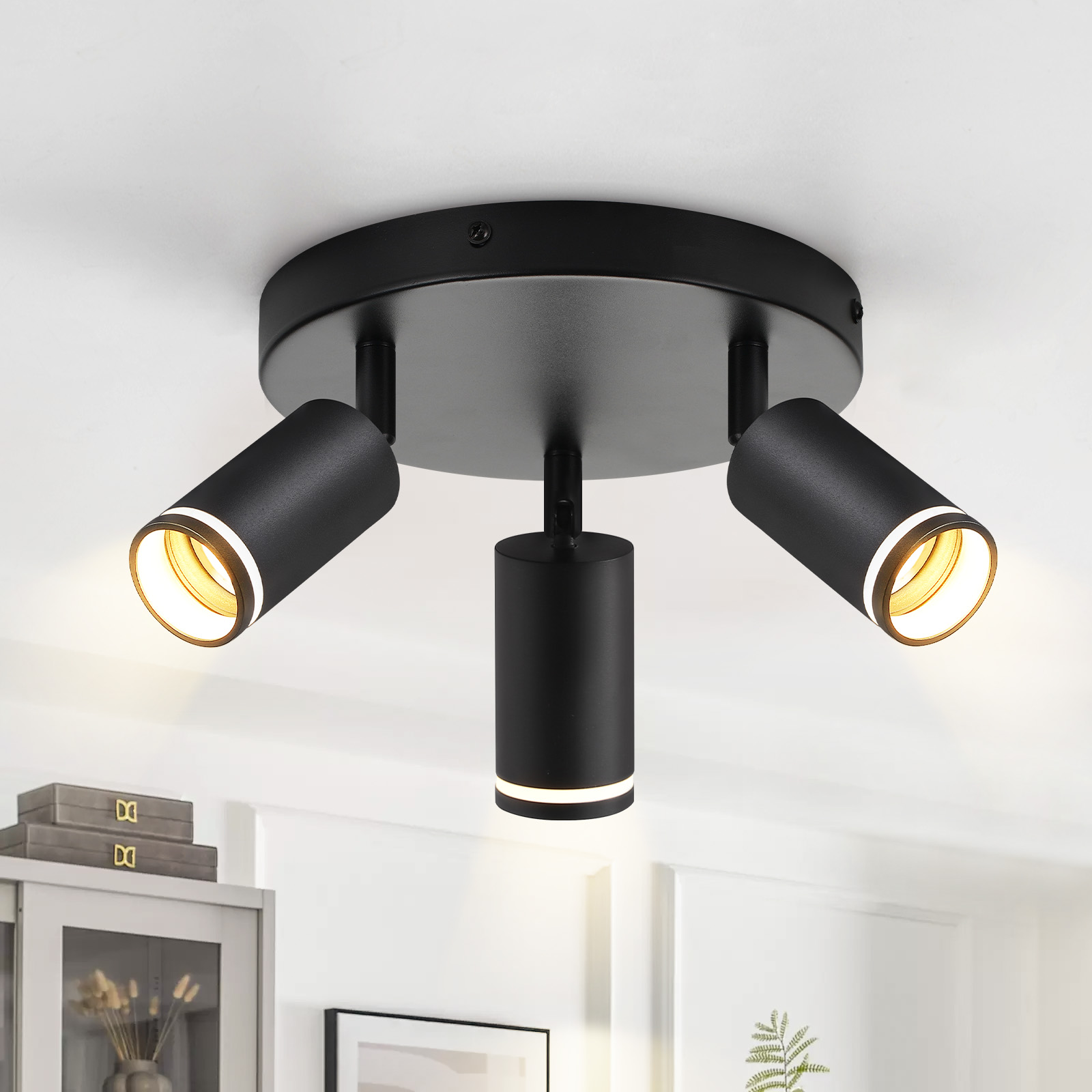 NETTLIFE moderne sort loftslampe: 3 justerbare metalspotlights i loftet, GU10 loftslampe, til soveværelse, uden pære