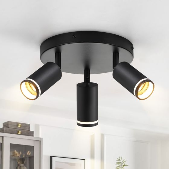 NETTLIFE moderne sort loftslampe: 3 justerbare metalspotlights i loftet, GU10 loftslampe, til soveværelse, uden pære