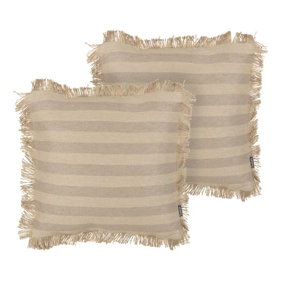 Sæt af 2 pyntepuder CIRSIUM 45 x 45 cm Jute Beige Stribet mønster