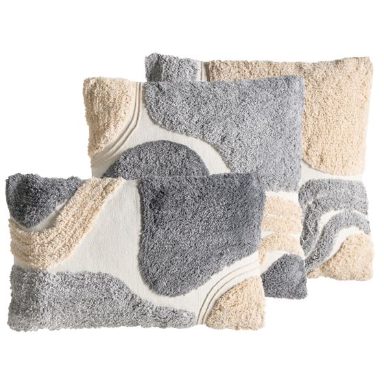 Sæt med 3 dekorative puder ALSTONIA 30 x 50 cm 45 x 45 cm Bomuld Grå Abstraktmønster