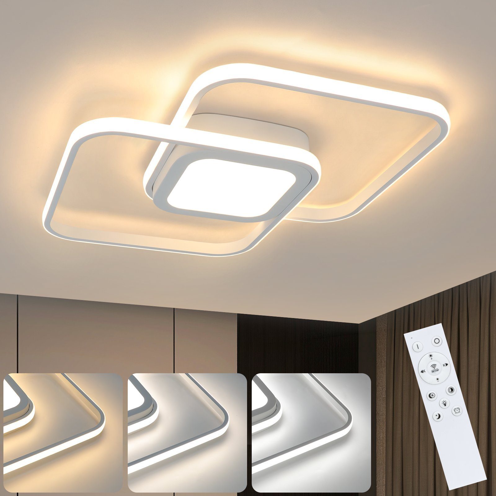 NETTLIFE 48W LED loftlampe Hvid metal, dæmpbar moderne Med fjernbetjening Til soveværelse, stue Til køkken, spisestue