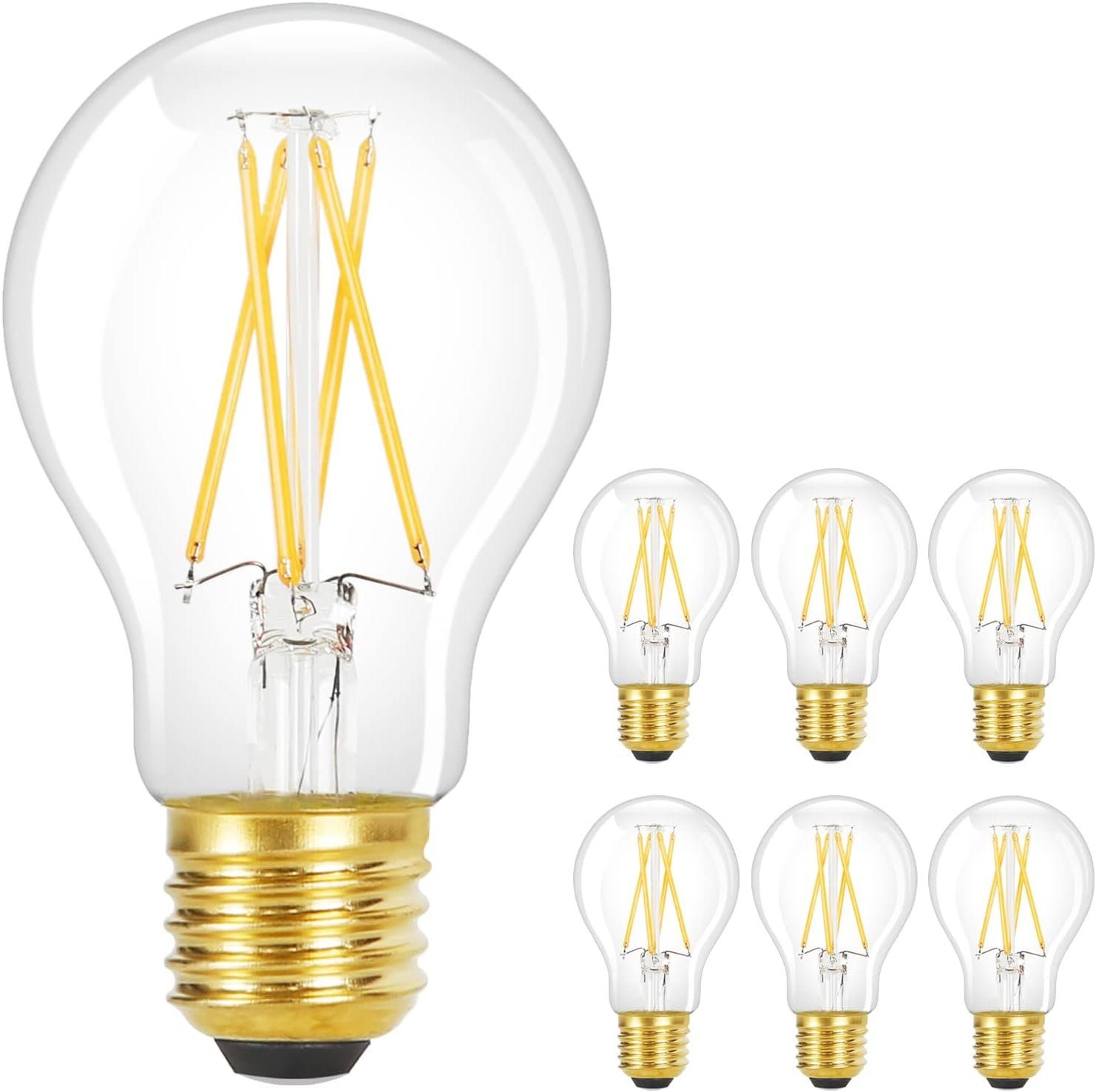 NETTLIFE 6 stk. E27 Vintage - LED - pærer: A60 2700K 4W Edison - pære Varmhvid glødetråd Antik glas Energibesparende lampe