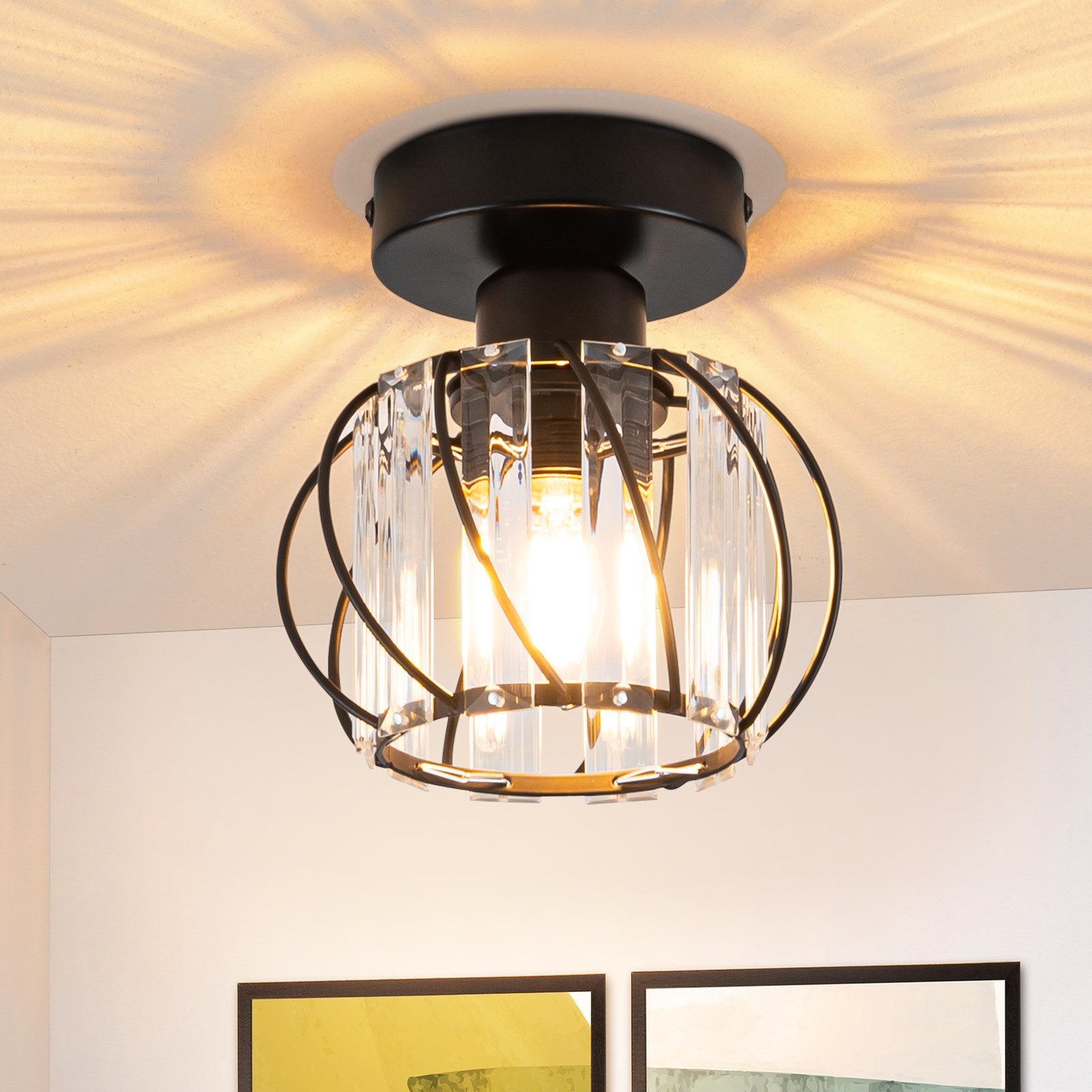 NETTLIFE moderne sort krystal loftslampe E27 vintage køkkenlampe med metalramme